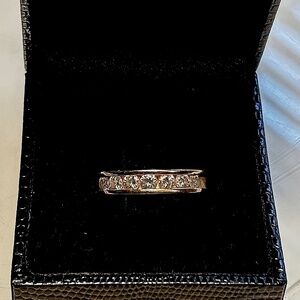 14 Karat Heavy Yellow Gold Ring with Seven Channel Cut Natural Diamonds Custom